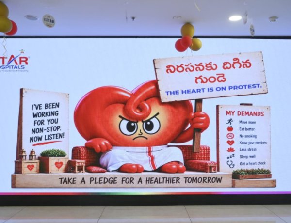 Hearts Dharna in Hyderabad STAR Hospitals Stages Creative "Heart Dharna" at Nanakramguda Circle to Demand Urgent Action on Heart Health